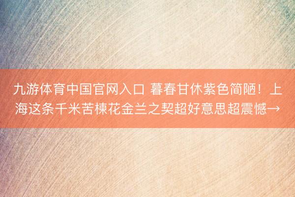 九游体育中国官网入口 暮春甘休紫色简陋！上海这条千米苦楝花金兰之契超好意思超震憾→