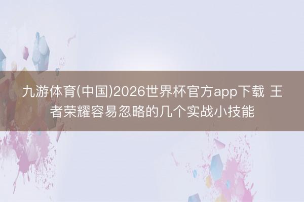 九游体育(中国)2026世界杯官方app下载 王者荣耀容易忽略的几个实战小技能
