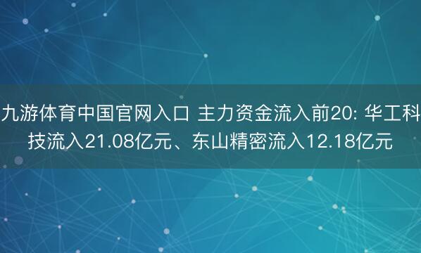 九游体育中国官网入口 主力资金流入前20: 华工科技流入21.08亿元、东山精密流入12.18亿元