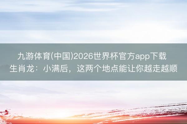 九游体育(中国)2026世界杯官方app下载 生肖龙：小满后，这两个地点能让你越走越顺