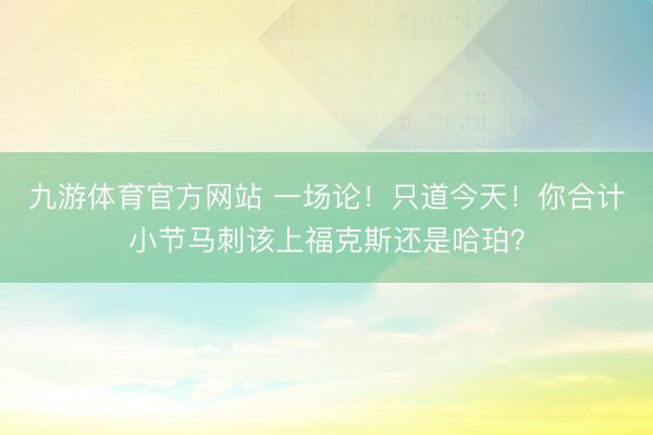 九游体育官方网站 一场论！只道今天！你合计小节马刺该上福克斯还是哈珀？